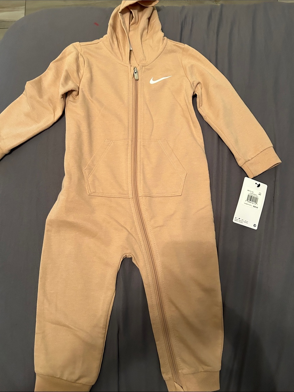 Nike Kids Tan Hooded Zip One-Piece Romper